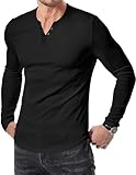 JMIERR Mens Long Sleeve Hip Hop Curved T Shirt Muscle Slim Fitted Henley Longline Tees Shirts for Gym Workout, L, Black