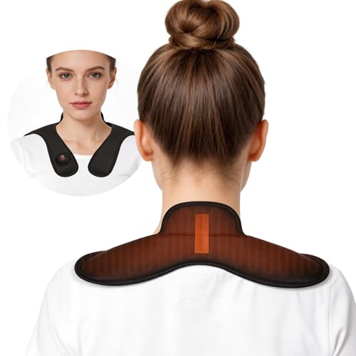 Cordless Electric Heating Pad for Neck and Shoulder, Portable Heated Neck Wrap with 3 Heating Levels, 4000mAh Rechargeable Small Thin Mini Heated Brace 30Mins Auto-Off(Black)