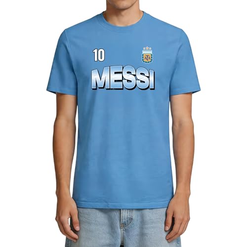Icon Sports Officially Licensed Argentine Football Association Lionel Messi Cotton T-Shirt - Unisex Adult - AFA697CT Light Blue S