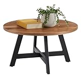 Lavish Home Coffee Table - Industrial Modern Round Table with Wood Top and Metal Base - Furniture for Living Room, Apartment, or Dorm Room (Walnut)