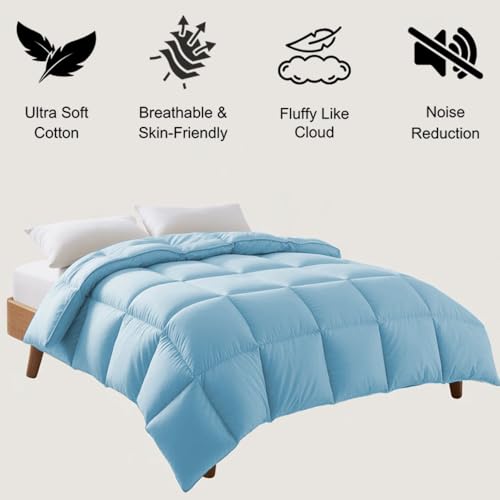 Image of King Plus Size Comforter Set - All Season Down Alternative Bedding Comforter Set - Quilted Duvet Insert with Corner Tabs - Box Stitched Blanket - Breathable, Soft - Light Blue