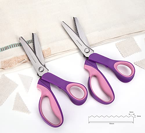 Pinking Shears Set (Pack Of 2 Pcs, Serrated & Scalloped Edges) By Potamish - Zig-Zag Scissor For Fabric Leather & Ppder - Pinking Dressmaking Sewing Scissors Pm-002-C #TOP2