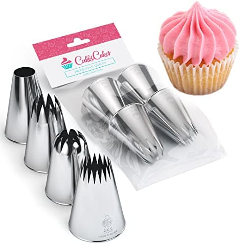 CukkiCakes 6pcs Large Piping Nozzles Set (1M, 2D, 4B, 1A, 124, 895) Icing Nozzles, Piping Tips for Decorating Cakes, Cupcakes - Compatible with Piping Bags - Made in Korea