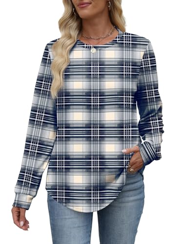 Image of WIHOLL Sweatshirt for Women Crewneck Long Sleeve Shirts Curved Hem Lightweight Sweaters Fall Clothes 2025