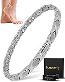 MagnetRX® Women's Magnetic Ankle Bracelet - Ultra Strength With 34 Magnets - Titanium Anklets for Women (Silver)