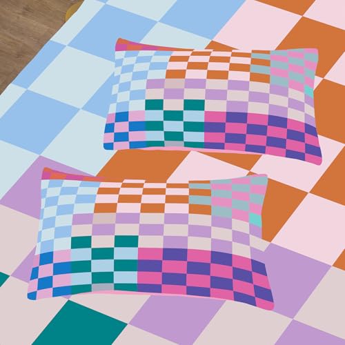 Image of Tailor Shop Plaid Comforter Sets Twin Bedding Set Women Men Checkerboard Grid Bedding Boys Girls Checkered Geometric Room Decor with 1 Pillowcases