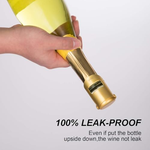 OWO Champagne Bottle Stoppers Stainless Steel, Reusable Champagne Cork & Saver Stopper, Leak Proof Prosecco & Sparkling Wine Plug, Bubble Retention Protection(Gold, 2 Pack)