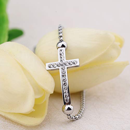 Bobauna Sideways Cross Adjustable Link Bracelet Christian In Good Faith Bracelet Religious Jewelry Baptism Gift (Cross God Bracelet) #TOP3