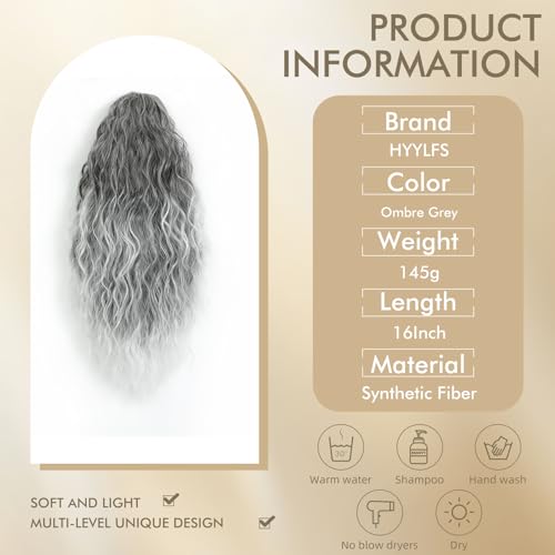 Image of Claw Clip Ponytail Extension 16In Long Wavy Curly Hair,Ombre Grey