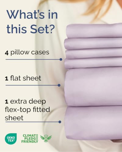 Image of Extra Deep Flex Top Split Head King Sheet Set - 6 Piece Breathable and Cooling Sheets - Hotel Luxury Bedding for Women, Men, Kids & Teens - Easy Secure Fit - Extra Deep Pockets - Light Lavender