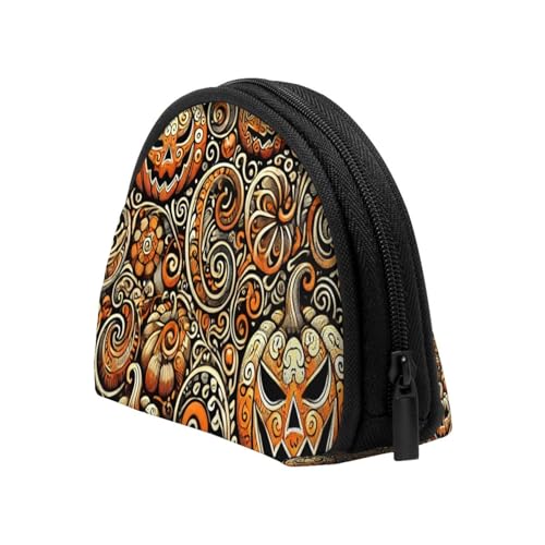 Portable Coin Purse Pumpkin-Face-Holiday Mini Zippered Money Pouch Card Holder4