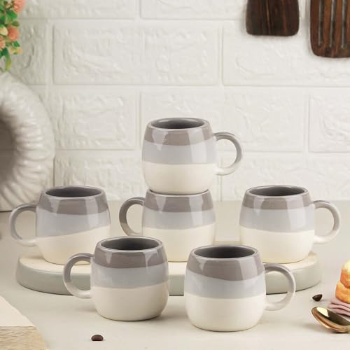 Image of The Earth Store Tritone Grey Ovule Shape Cup Set of 6 for Tea, Microwave and Dishwasher Safe, Perfect for Every Occasion Capacity - 190 ml Each