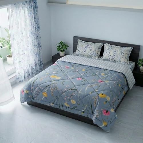 Image of Mafatlal Tulip Premium 120 GSM Quilted Comforter for Double Bed | Travel Blanket, Cooling Comforter & Breathable | 90 x 100 Inch | Slate Blue 1