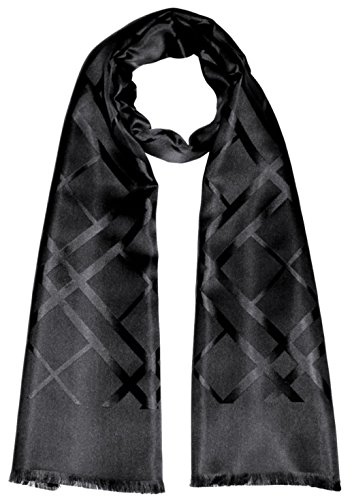 Lorenzo Cana Bufanda para hombre de 100% seda negra tejida jacquard de damasco, pañuelo de seda, 25 cm x 160 cm, Negro Cover