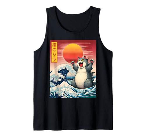 Catzilla Divertente Gatto Gigante Mostro Kaiju Arte Giapponese Neko Canotta