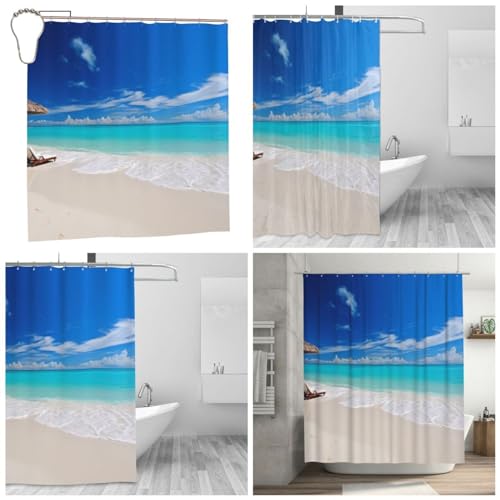 Rideau de douche moderne lavable en machine motif plage - 2