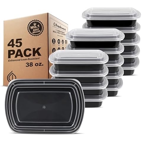 Freshware Meal Prep Containers [45 Pack] 1 Compartment with Lids, Food Storage Containers, Bento Box, BPA Free, Stackable, Microwave/Dishwasher/Freezer Safe (38 oz) Cover