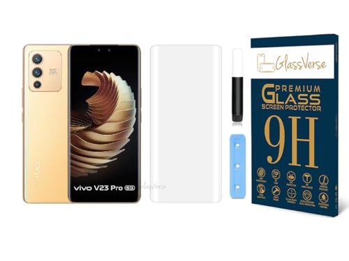Image of GlassVerse Vivo V23 Pro UV Tempered Glass Screen Protector. Pack Of 1 | 3D Curved Edge | 9H Hardness | Full UV Glue with UV Light | Anti-Scratch | Case Friendly | HD Clear. (6.56 Inches)