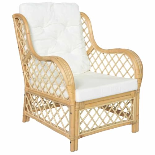 vidaXL Canapé avec Coussin Fauteuil de Salon Chaise de Canapé Salle de Séjour Maison Intérieur Chambre à Coucher Rotin Naturel et Lin