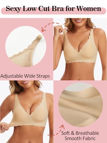 Image of Seamless Wavy Bra - Low Cut Deep V Bras Scalloped Wireless Jelly Bralette