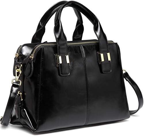 VASCHY Handbags for Ladies, Smooth PU Leather Top Handle Bag Women Satchel Work Tote Bag with Triple Compartments (Black)