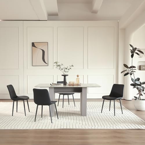 Ironalita Black Leather Dining Chairs Set of 4, Mid Century Modern Faux Leather Kitchen & Dining Room Chairs, Comfortable Dinner Chair Kitchen Chair for Restaurant Living Room, Cafe, Home (4, Black) - 1