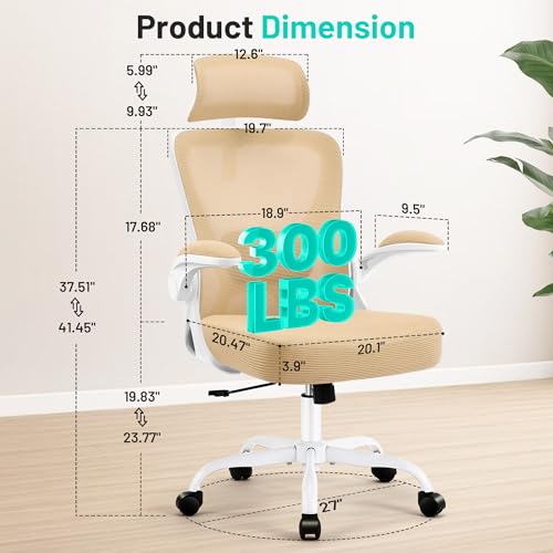 Image of AreShark Office Chair - Ergonomic Desk Chair Breathable Mesh Chair with 2D Headrest & Adjustable Lumbar Support - Executive High Back Rolling Swivel Computer Gaming Chair with Wheels Flip-up Armrests