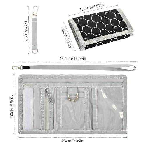 ALAZA Kids Wallets for Boys Girls Toddler Trifold Wallet Children Small Hexagonal Grid Black with Zipper Coin Pocket3