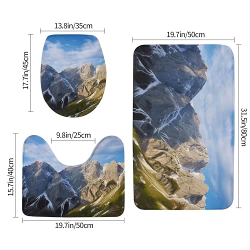YoupO Slowenische Berge drucken Badezimmer Teppiche Sets 3 Stück saugfähige WC-Deckelbezug rutschfeste U-förmige Konturmatte für Toilette Badezimmer – Bild 3