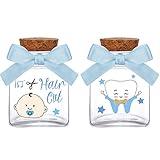 Eaasty 2 Piece Baby Keepsake Box Glass Baby First Teeth Curl Haircut Keepsake Holder for Boys and Girls(Blue,Boy Pattern)