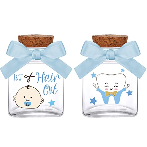 Image of Eaasty 2 Piece Baby Keepsake Box Glass Baby First Teeth Curl Haircut Keepsake Holder for Boys and Girls(Blue,Boy Pattern)
