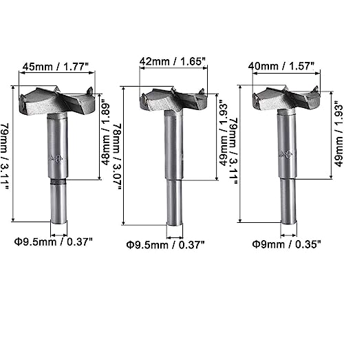 MACHSWON 3 PCS Forstner Drill Bits Tungsten Carbide Wood Hole Saw Opener Drill Bit 40mm+42mm+45mm Woodworking Drilling Boring Bit Cutter - Image 3