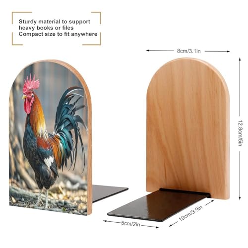 Sujetalibros de madera resistente con diseño de gallo antiguo 3