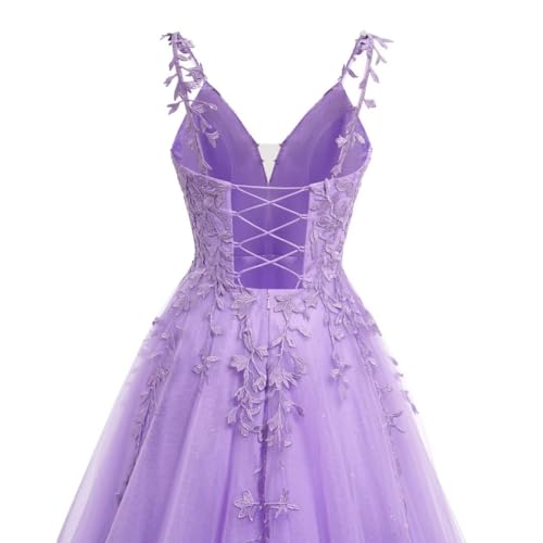 YMSHA V Neck Tulle Prom Dresses 2025 Long Sparkly Lace Formal Party Dress YMS23 - Image 7