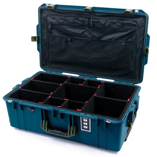 ColorCase Pelican 1595 Case Indigo - Large Sized Waterproof Case with TrekPak Divider System & Combo Pouch Lid Organizer- OD Green Handles & Latches