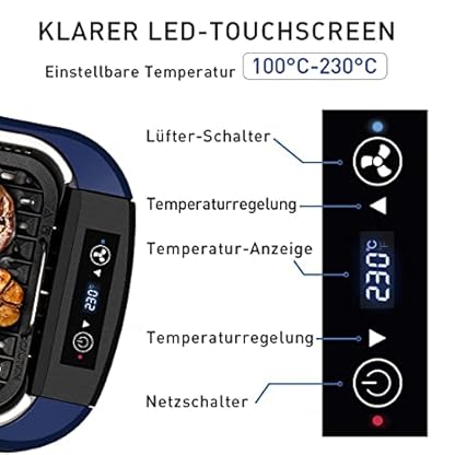 CUSIMAX Steak Grill | 1500W Tischgrill Elektrisch | BBQ-Grill für drinnen und draußen | Elektrogrill mit deckel, Touchscreen-Temperaturregelung, Ölauffangwanne und Abnehmbare Grillplatte – Bild 6