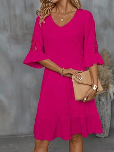 Women's short sleeve dress Solid Color Medium Sleeve Dress4