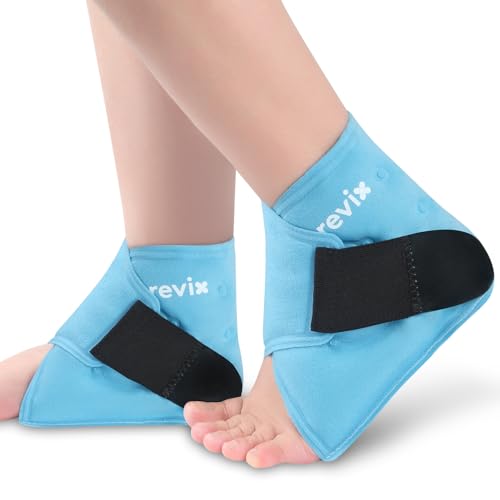 REVIX Ankle Ice Pack Wrap – Reusable Gel Cold Compression for Foot Discomfort, Ice Wrap for Feet Swelling and Recovery, Plantar Fasciitis, Achilles Tendonitis, and Sprained Ankles, 2 Packs