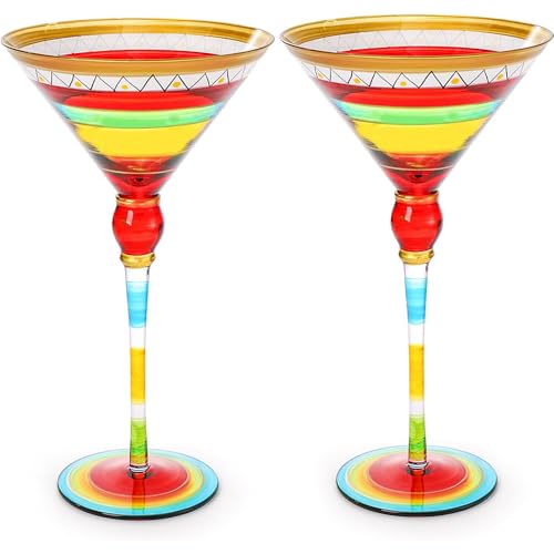 GUDAJIN Hand-Painted Martini Glass Set of Two, Hand-Blown Lolita Cocktail Glass, Modern Creative Champagne Goblet, Suitable for Espresso Martini, Metropolitan, Manhattan Cocktail