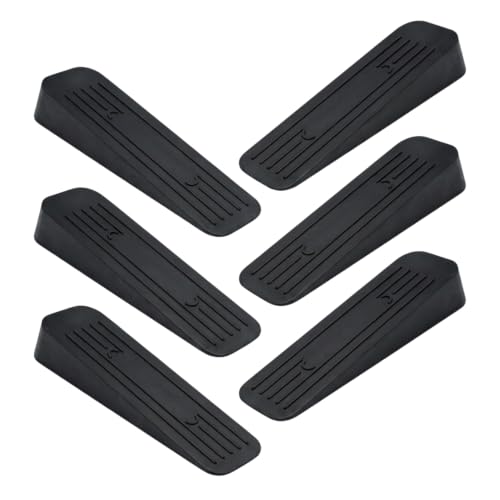 Image of Rubber Door Stopper Wedge, Heavy Duty Anti-Slip Door Holder & Blocker with Strong Grip for Tiles, Marble, Wood, Carpet & Cement Floors | Home, Office, School & Warehouse Use (Black, Pack of 6)