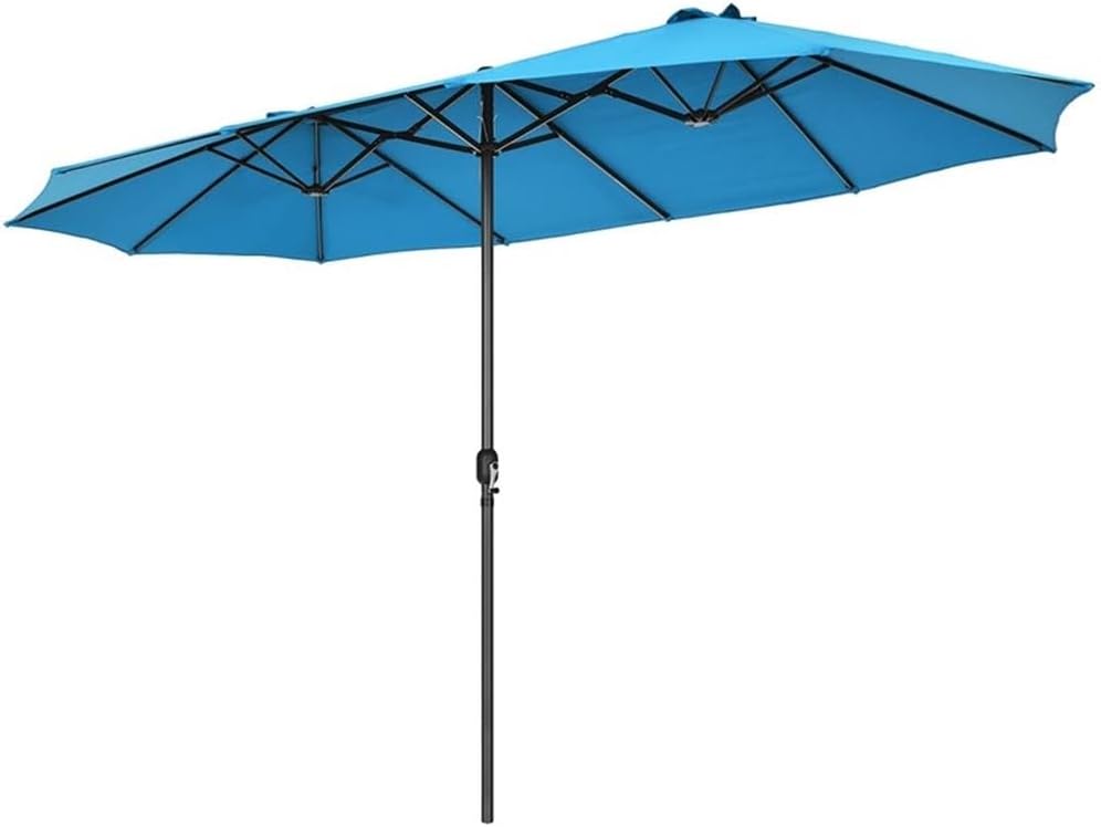 Pemberly Row 15FT Patio Double-Sided Umbrella, Polyester Canopy, Metal Frame, Crank System, Blue Finish, Air-Vented Design, Wide Shade Coverage for Outdoor Patios, Gardens, or Commercial Spaces