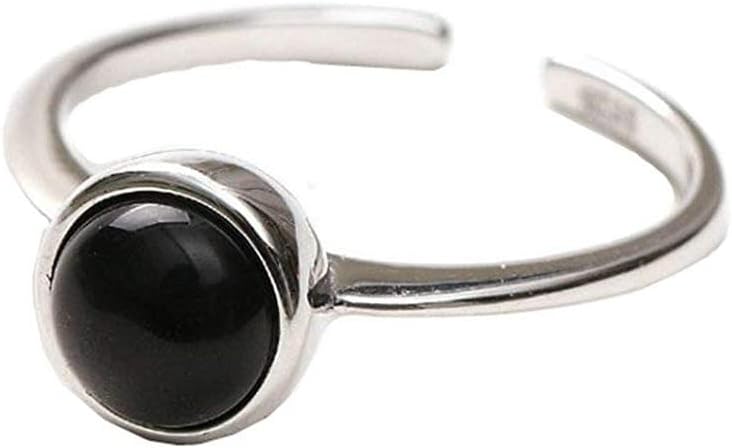 Silver Ring Black Onyx Green Pine Opening Adjustable Ring Jewellery for Women Convenient Design