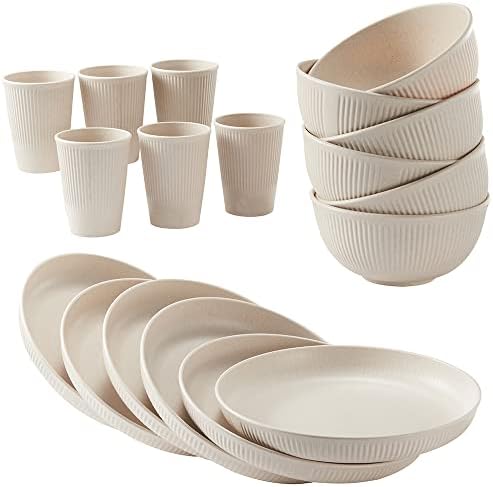 18pcs Wheat Straw Dinnerware Sets HXYPN Unbreakable Reusable Dinnerware Set
