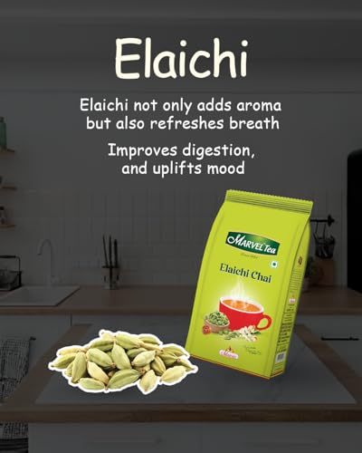 Image of Marvel Elaichi Tea 250gm, Handpicked Leaves & Natural Ground Cardamom From Assam & Darjeeling, Black Chai