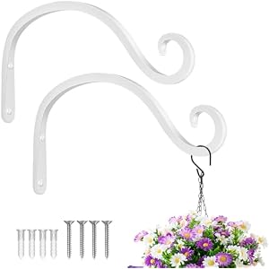 BOLITE Plant Hangers Outdoor Indoor, 8 Inch Wall Plant Hooks, Metal, White | Bird Feeder Hanger for Hummingbird Feeders, Planters, Lanterns, Wind Chimes, Easy-Install, 2 Pack, Gifts for Wome