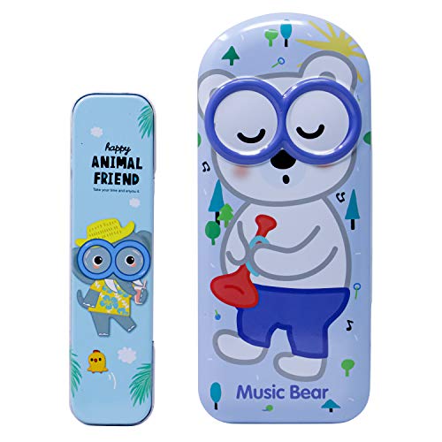 Zest 4 Toyz Multifunction Colorful Bear Cartoon Printed Double Storage Metal Pencil Box, Pencil Case for Kid, Best School Gift Set for Kids (Sky Blue)