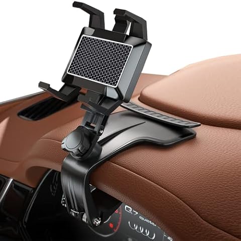 Car Phone Holder, Multifunction Car Dashboard Holder Rearview Mirror with 360 ° Adjustable Spring Clip, Suitable for 3 to 7 Inch Smartphones (Black) Cover