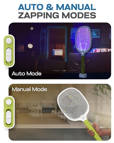 Image of Weird Wolf 2-in-1 Mosquito Killer Racket with UV Light, Base Stand | 1800mAh Lithium Battery | Electric Mosquito Bat with Auto & Manual Mode | Type-C Charging | 6 Months Warranty (Green White)