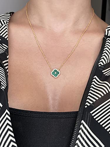 Lavari Jewelers Malachite, Black Onyx or Mother of Pearl and Cubic Zirconia Flower Pendant Necklace for Women in 925 Sterling Silver with Gold Plating on 16 to 18 Inch Adjustable Chain Spring Ring2