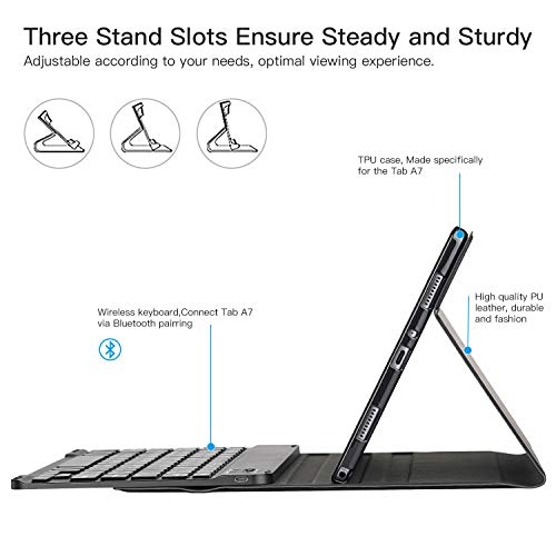 Ztotopcase Keyboard Case For Samsung Galaxy Tab A7 10.4 Inch 2020 (Model Sm-T500/T505/T507 2020) Soft Pu Leather & Flexible Stand Back Cover With Removable Wireless Bluetooth Keyboard - Black #TOP2